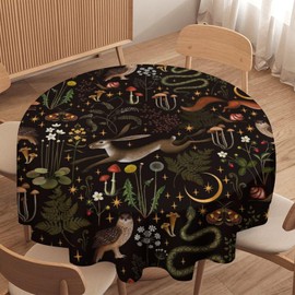 JanJCurt Rustic Forest Tablecloth, Fairy Tale Forest Woodland Wild Animals Moths Flowers Moon Star Table Cover for Home Kitchen Dining Table Party Camping Decor, 50x50in