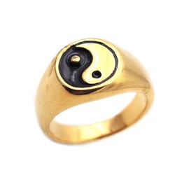 LAFATINA Biker Yin and Yang Band Rings Vintage Stainless Steel Tai Chi Symbol Wedding Manly Rings for Men Women