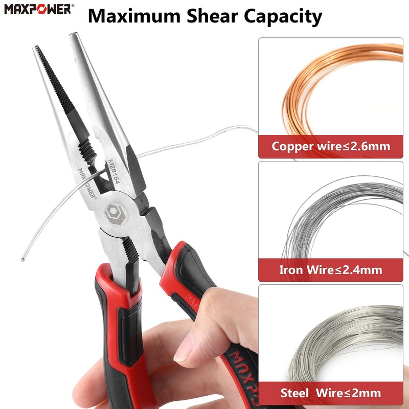 MAXPOWER Needle Nose Pliers, 8" Long Needle Nose Pliers &
