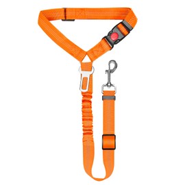 Removable Dog Seat Belt Harness for Car, 3 in 1 Pet Car Seatbelt Leash, Retractable Restraint Secures to Vehicle Headrest & Adjustable Reflective Dog Seatbelt Tether (Orange, 1pcs)