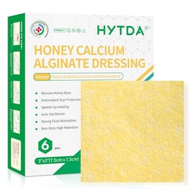 Apósito de miel de Manuka y alginato de calcio para heridas, 7,6 x 7,6 cm, paquete de 6 unidades. Cuidado de heridas para una cicatrización húmeda. Apósito altamente absorbente con alginato de c