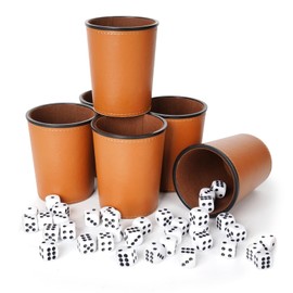 Dice Cup Set 6, Shock Set, with 6 Dice Cups Leather Set and 36 Dice (16 mm), Shock Cutlery Leather for Bar Party Dice Games