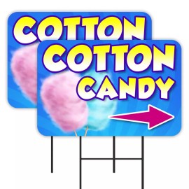 COTTON CANDY 2 Pack Double-Sided Yard Signs 16" x 24" with Metal Stakes (Made in
