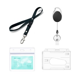 Retractable Lanyard, 1 Set Includes - Lanyard with Card Sleeve, ID Holder, Roll Clip, Clear ID Holders and Waterproof ID Sleeves, for ID Clip, Credit Cards (1 Set)