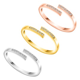Kucheed Pack of 3 Toe Rings for Women, Adjustable Hypoallergenic Band Ring Made of Zirconia, Silver/Rose Gold/Gold Toe Ring Set, Beach Foot Jewellery for Summer, Toe Fingers Together Tail Ring,