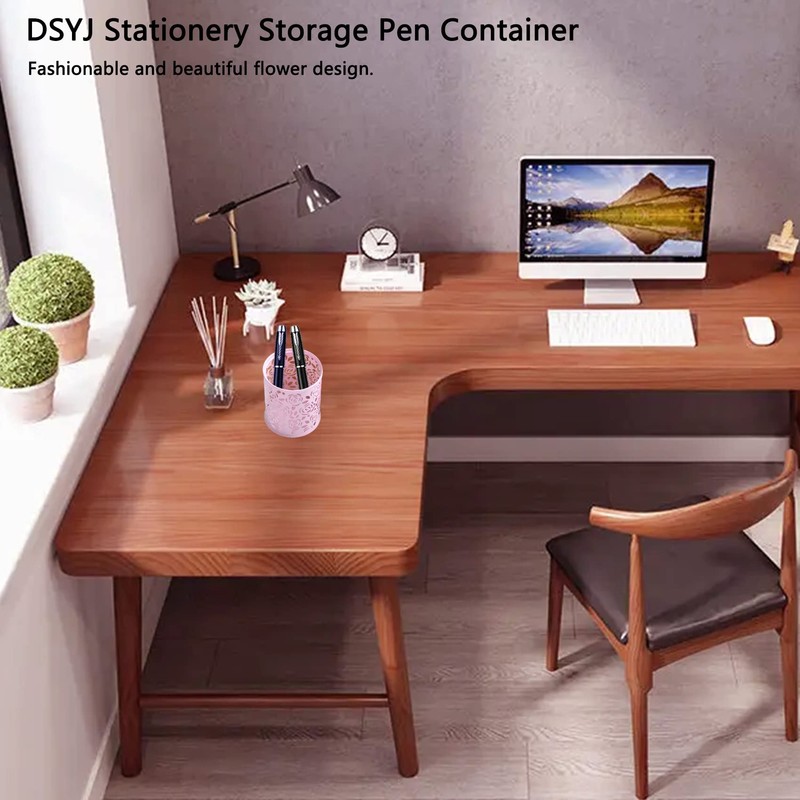 DSYJ Hollow Rose Flower Pattern Cylinder Pen Pencil Pot Holder