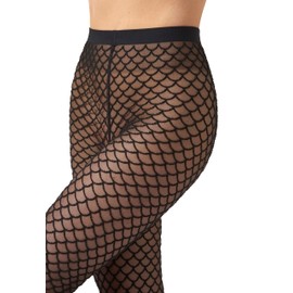 Wolford Velvet Net Illusion Tights Pantyhose for Women Geometric Pattern 3D Effect Sheer Opaque Knit Soft Waistband Hosiery black/Black Medium