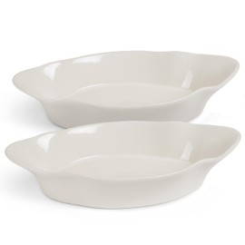 Au Gratin Baking Dishes, Ceramic, by Kook, for Casseroles, Lasagna & Cobblers, Individual Serving, Set of 2, Oven, Microwave & Dishwasher Safe Bakeware, 18 oz, Ivory
