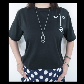 DAOCHONG 925 Sterling Silver Double Circle Pendant Necklace Long Chain Sweater Necklace for Women, 28” + 2” Cross Chain