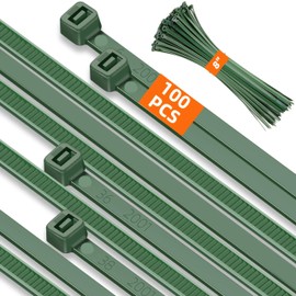 8 Inch PA66 Green Zip Ties, 100 Pcs 3.6mm Heavy Duty Plastic Wire Ties with 45 Lbs, Premium Self-locking Nylon Cable Ties Decoration Tie Wraps for Christmas Tree Gardening Fence Plants Grid Wall