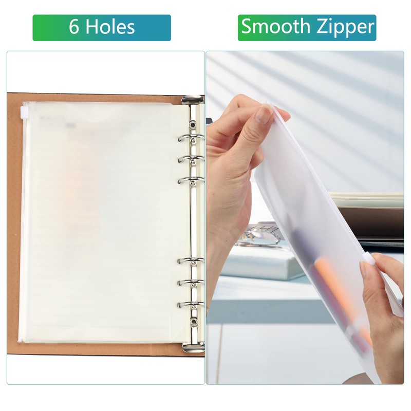 EKKONG A5 Binder Pockets, 6 Holes Zip Folder, Waterproof, Zip