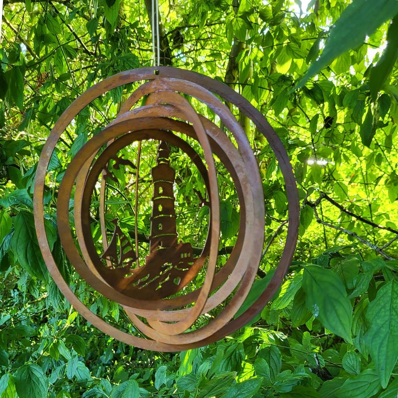 Wind Chime for Outdoor Use in 3D Lighthouse in Rust