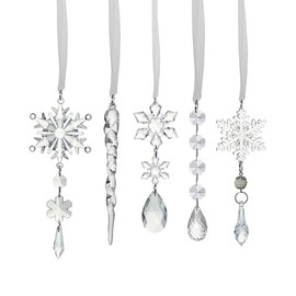 5Pcs Hanging Ornaments for Christmas Chandelier Garland Strands Snowflake Ornament Acrylic Clear Beads Prisms Pendant for Christmas Tree Window Home Decoration