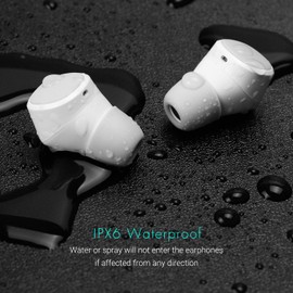 August Wireless Earphones with Portable Charging Case EP800 - Bass Rich Bluetooth v5.0 Wireless Headphones Waterproof/DSP Noise Reduction with Microphone Mini Earbuds for Sports [White]
