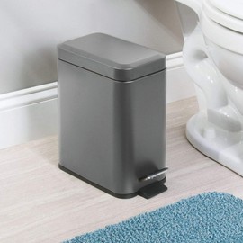 mDesign Small Modern 1.3 Gallon Rectangle Metal Lidded Step Trash Can, Compact Garbage Bin with Removable Liner Bucket and Handle for Bathroom, Kitchen, Craft Room, Office, Garage - Graphite Gray