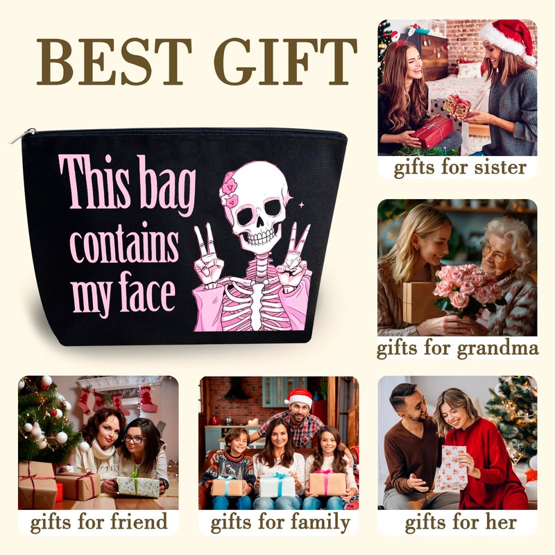 YINSSA Skeleton Gifts Makeup Bag For Women Friends Sister Spooky