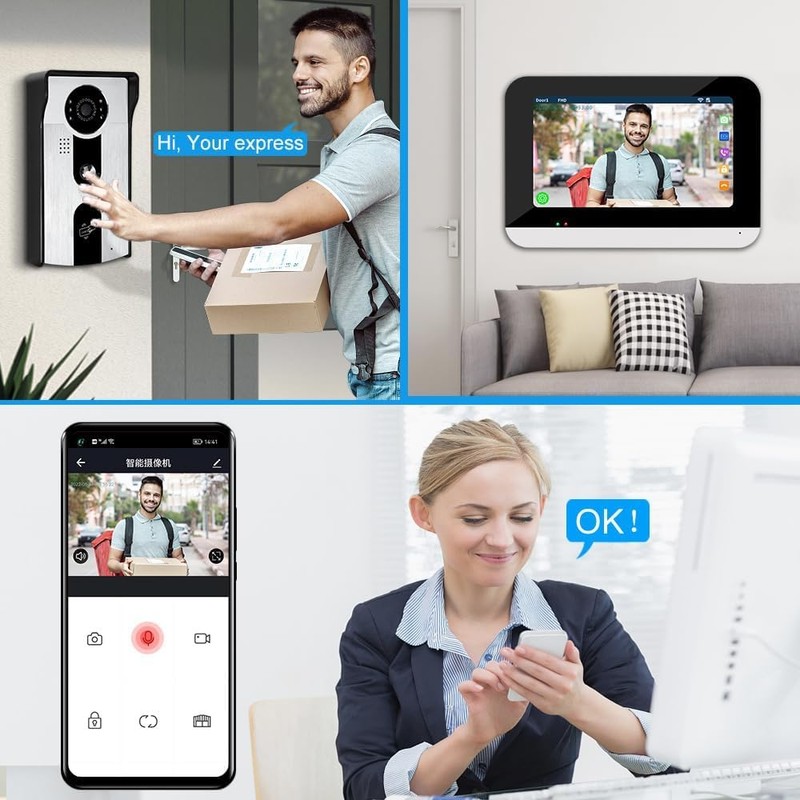 7'' TFT LCD Wired Video Intercom System WiFi Indoor Monitor