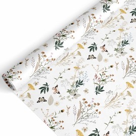 JarThenaAMCS Floral Leaves Wrapping Paper - Mini Roll - 17 Inch x 32.8 Ft Watercolor Flower Leaves Gift Wrap Paper Vintage Art Paper for Home Party DIY Crafts Supplies