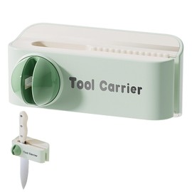 2-in-1 Wall-Mounted Knife Holder with Built-in Sharpener | Heavy Duty Adhesive Knife Rack for Organizer and Storage | for Small Apartments and Kitchen Gadgets (Green)