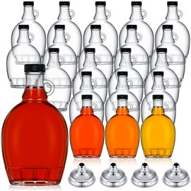 Hoolerry 24 Pack Glass Maple Syrup Bottles with 4 Stainless Steel Funnels, Clear Glass Bottle with Loop Handle Glass Containers for Liquids Maple Syrup Jars Maple Syrup Containers with Lids (12.68 OZ)