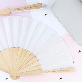 eBuyGB Engraved Mother of the Groom White Wooden Wedding Role Folding Fan, Hen Party Accessories for Bride To Be, Hen Do Decorations - 42.5cm x 23cm (Font 1)