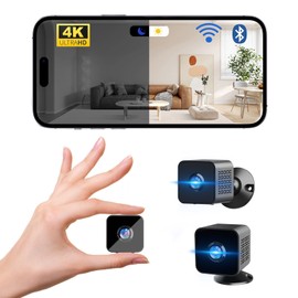2025 Upgrade 4K HD Mini Camera, WiFi & Bluetooth Camera Surveillance Indoor Night Vision Surveillance Camera with PIR Person Pet AI Detection for Home Security (Dark Black, S21)
