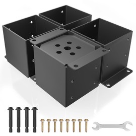 6x6 Post Base 4 Pcs, Heavy Duty Anchor With Anti-Corrosive Partition, Inner Size 5.6"x5.6", 13 Gauge Thick Solid Steel, Rust-Proof Powder-Coated Wood Fence Brackets for Support Deck, Pergola