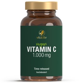 VITACTIV Vitamin C TIME RELEASED - Vitamin C Hochdosiert plus Natürliches Hagebutten Extrakt - Vegan, Zuckerfrei, Hohe Bioverfügbarkeit - Laborgeprüft in Deutschland, 100 Vitamin C Tabletten