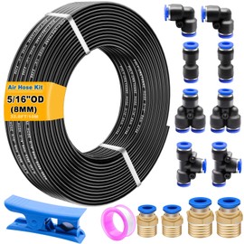 weideer Air Line Tubing Kit,5/16" Air Hose,5/16" (8MM) OD 32.8FT Polyurethane PU Air Hose Tube,8mm air line with Push To Connect Fittings,14 Pcs Compressed Accessories Kit K-162
