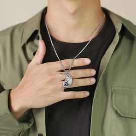 Stainless Steel Yin Yang Couples Necklaces Chinese Philosophy Tai Chi Spiritual Jewelry (Steel color+Black, One size)