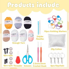 ORIGACH Set of 4 Crochet Set for Beginners, Cute Dogs Shiba Inu and Cats Starter Crochet Set for Adults with Step by Step Video Instructions (English language not guaranteed)