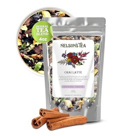 Nelson's Tea - Chai Latte (Caffeine Free) - Honeybush, cinnamon, cardamom seeds, clove, ginger root, allspice, cardamom pods, toasted coconut, licorice root, peppercorn, orange peel, and natural flavoring (4 oz)