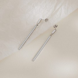 Silver Long Metal Bar Dangle Drop Earrings for Women Minimalist Bar Earrings