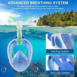 Boloshine Snorkel Mask Adults Children 180° Panoramic View Field of View Diving Mask with Removable Camera Holder, Anti-Fog & Leak Protection Full Face Mask, Foldable Snorkel Full Mask