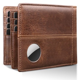 Swallowmall AirTag Wallet Mens RFID Blocking Genuine Bifold Leather Wallets for air tag Men's Wallet with 1 ID Window 15 Card Slots (Airtag Not included)