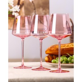 comfit Pink Wine Glasses Set Of 6 - Crystal Colorful Wine Glasses With Long Stem and Thin Rim,Modern Colored Wine Stemware for Wedding,Birthday,Valentine's Day， 18oz
