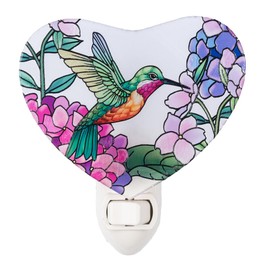 Hummingbird Stained Glass Night Light Made with Real Glass Floral Design Green Bird Bulb Included Decorative for Bedroom Bathroom Hallway NLA-P005