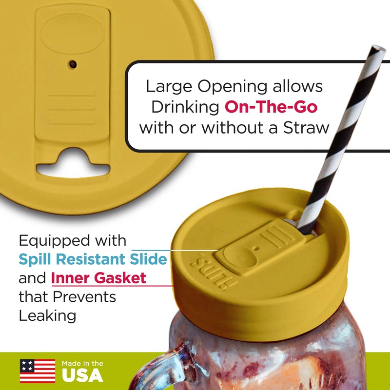 iLIDS Mason Jar Drink Lid, Regular Mouth, Yellow, 2-Pack
