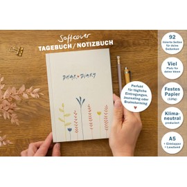 Eine der Guten Diary - Dear Diary - A5 Notebook Journal for Adults and Teenagers, 92 Pages Lined, Soft Cover, 120 g FSC Paper, Cream Beige, Flowers