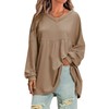 EXLURA Womens Fall Long Sleeve Shirts V Neck Casual Maternity Tops Loose Babydoll Pullover Dressy Tunic Blouse Outfits 2025 Dark Khaki