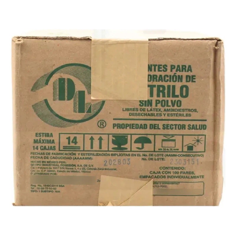 Guante Para Exploración Nitrilo Esteril Dl Caja Con 100 Pzs