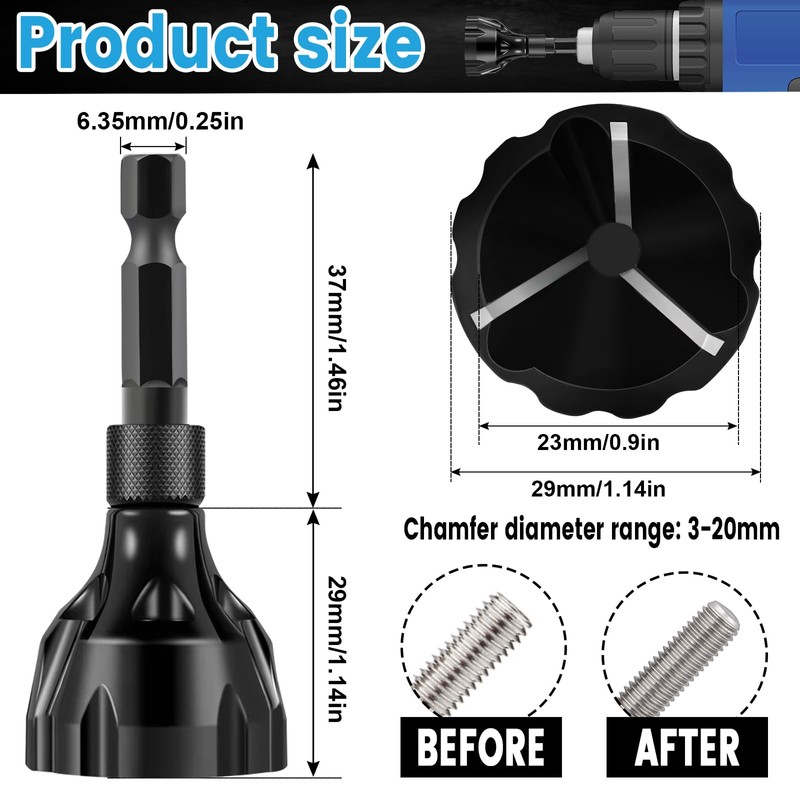 Hakkin 2Pcs Tungsten Carbide Deburring Chamfer Tool Drill Bit, Remove