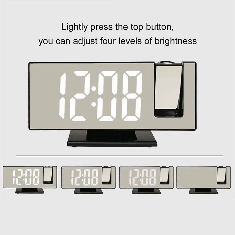 Digital Alarm Clock 180° Rotatable Projection 4 Level Brightness LED