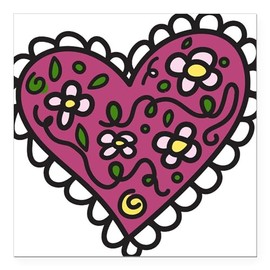 CafePress Flowered Heart Square Car Magnet 3 X 3 Square Car Magnet, Magnetic Bumper Display