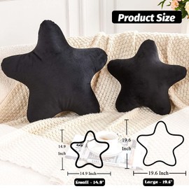 XVTRU Black Star Throw Pillow, Cute Star Pillow Room Decor, Soft 19.6" Star Shaped Decorative Throw Pillow for Bedroom, Star Plush Floor Cushions Pillows