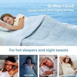 Cooling Comforter Queen Size – Q-Max 0.43 Striped Cooling Blanket for Hot Sleepers&Night Sweats, Light Breathable Summer Blanket, Dual-Sided Silk-Smooth, 90x90 Inches, Haze Blue