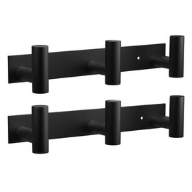 VAEHOLD Black Hat and Coat Wall Mount Rack - 3 Hooks for Robes, Bags, Keys, and Towels - Bathroom Towel Hanger Organizer (2 Pack)