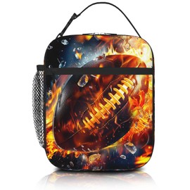 American Football Lunch Bag For Boys Girls Reusable Fire Football Print Lunch Box for Kids Adult Insulated Meal Cooler Bags Waterproof Leakproof Portable Lunch Tote For School Work Travel Picnic