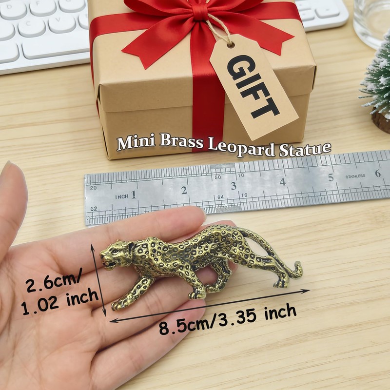 Mingchen Brass Leopard Ornament, Small Cheetah Figurine, Cheetah Statue, Gold