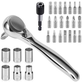 Bestgle 28Pcs Mini Ratchet Wrench Screwdriver Bits Set, 72 Tooth Small Reversible Ratchet Wrench Offset Ratchet Screwdriver for Repairing Household Appliances